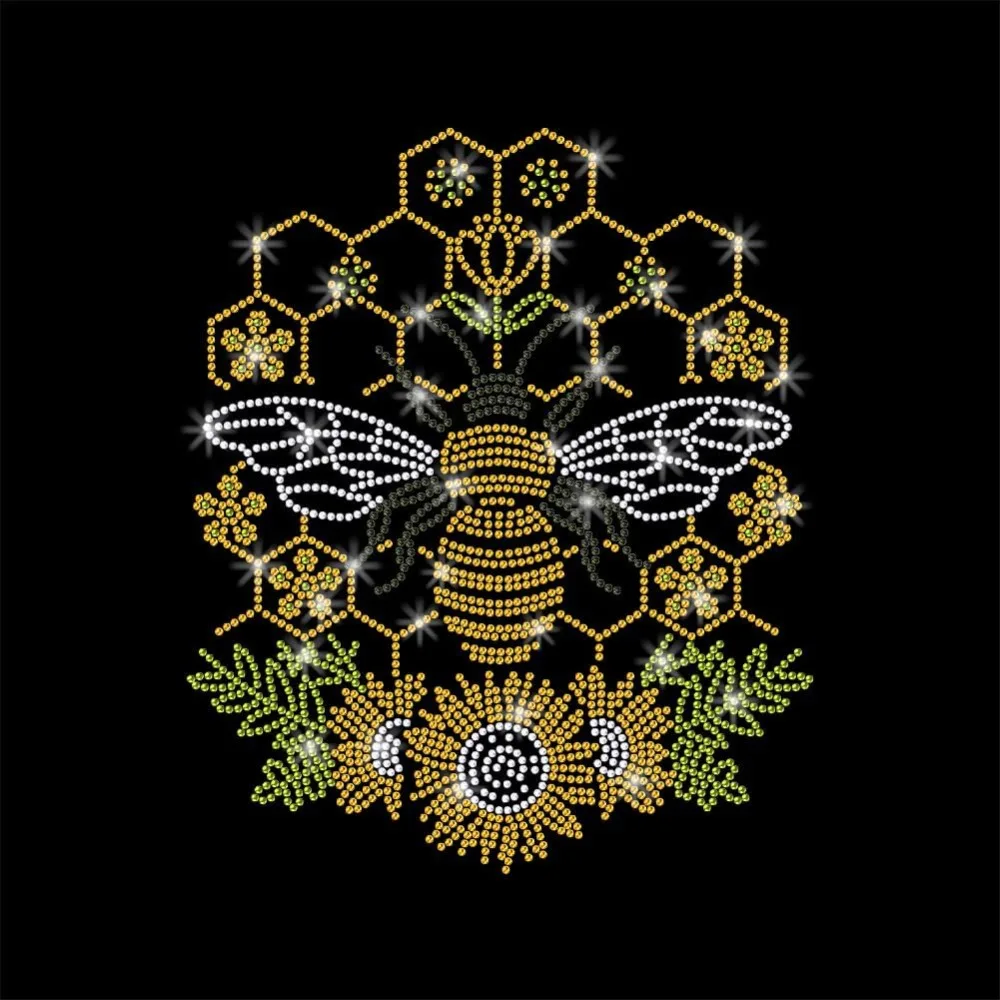 

1 Pc Bee Pattern Rhinestone Iron on Hotfix Transfer Decal Bling DIY Patch Clothing Repair Applique T-Shirt Vest Shoes Hat Jacket