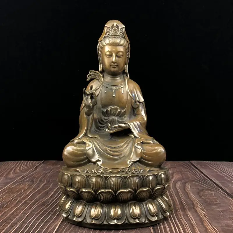 

Bronze brass seated statues, large, medium, and small Guanyin figurines, decorative crafts