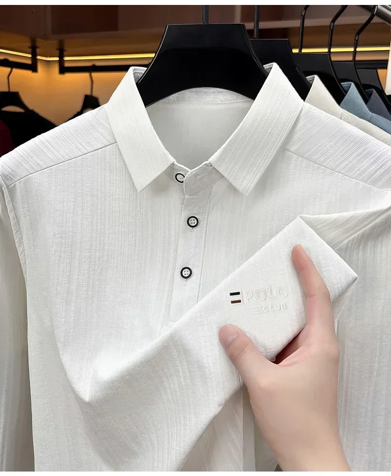 Brandneues Herren-Poloshirt mit Print, Herbst, einfarbig, langärmelig, Arbeitsoberteil, Herren, Business, formelle Arbeitskleidung, Hemden für den Frühling. – Detail 28