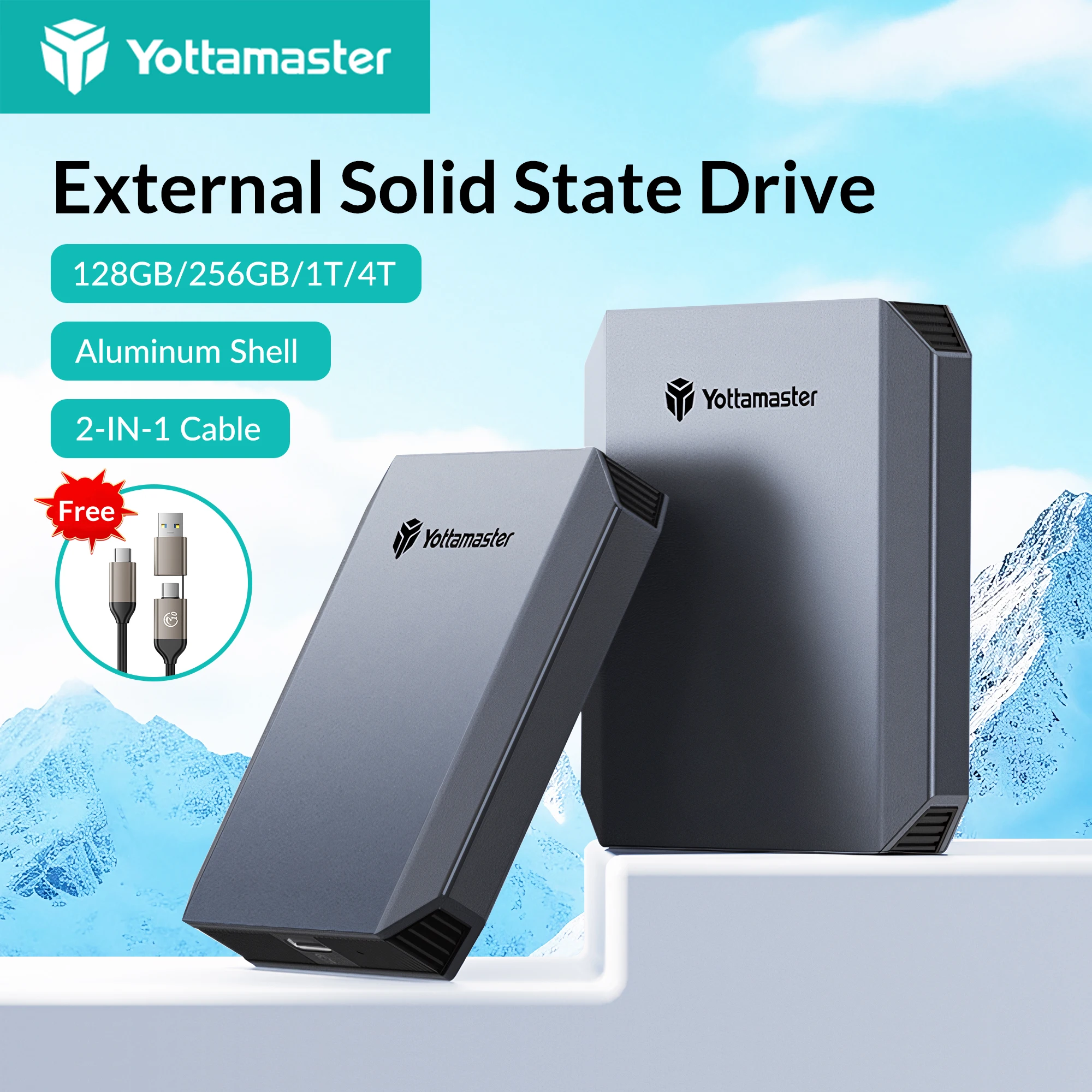 Yottamaster YM5PLUS محرك الأقراص الصلبة المحمول SSD محرك خارجي غلاف من الألومنيوم 4 تيرا بايت 256 جيجابايت قرص الحالة الصلبة القرص الصلب 5 جيجابت في الثانية PSSD نوع C 4K ProRes