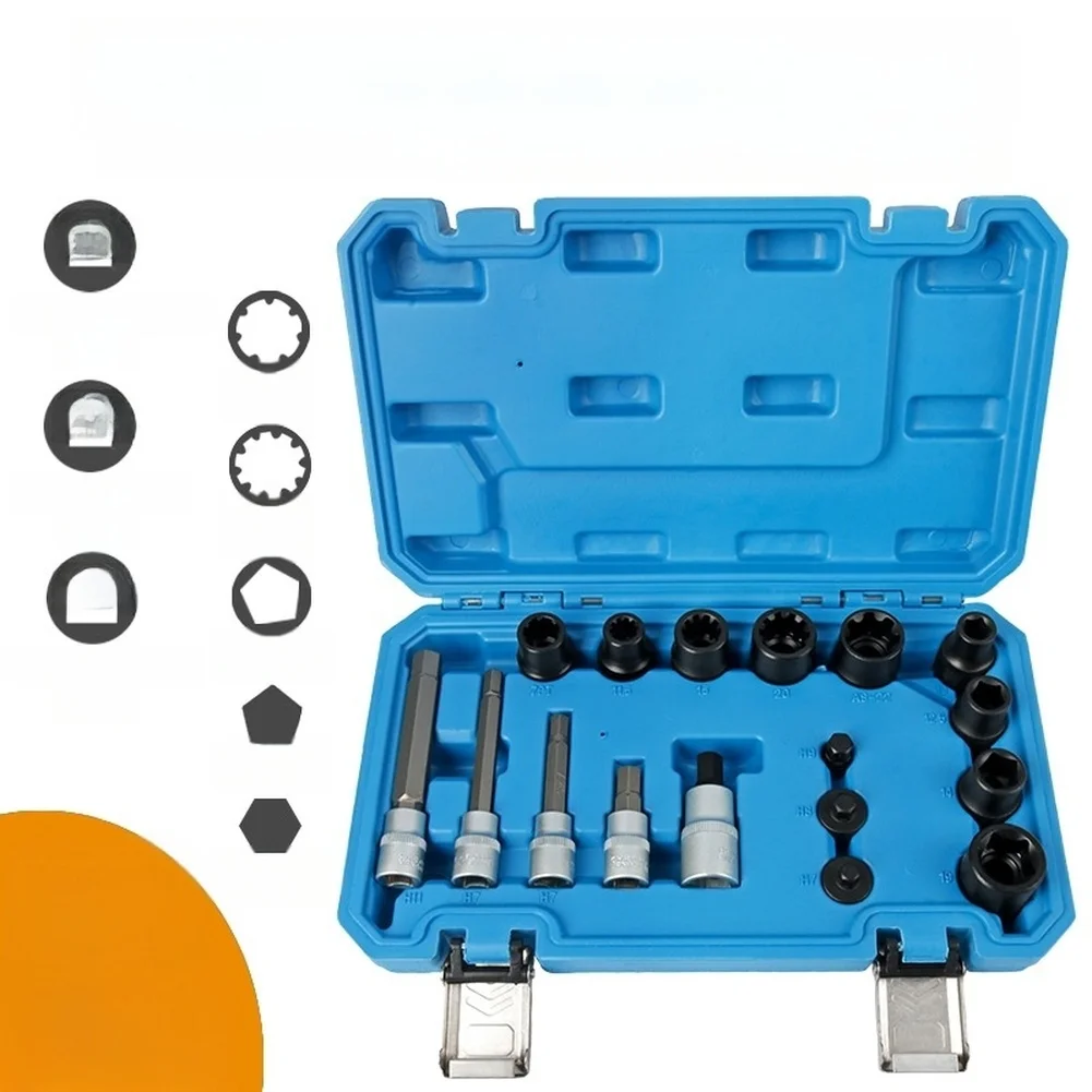 17PCS Chrome Vanadium Brake Caliper Socket Set with Assorted Sizes 1/4 3/8 1/2 Inch Drives for Professional Mechanics