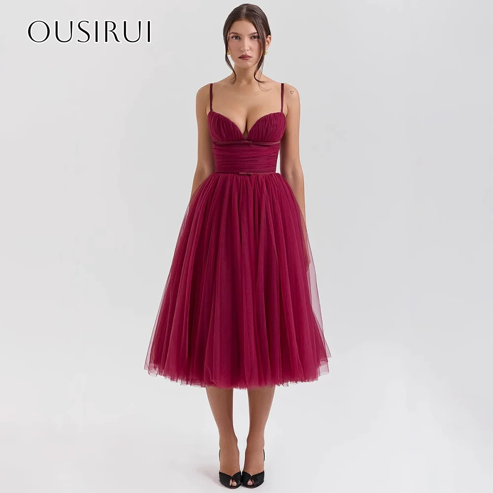 

A-line Spaghetti Straps Cocktail Dresses Tulle Pleated Sleeveless Zipper Customized платье на выпускной