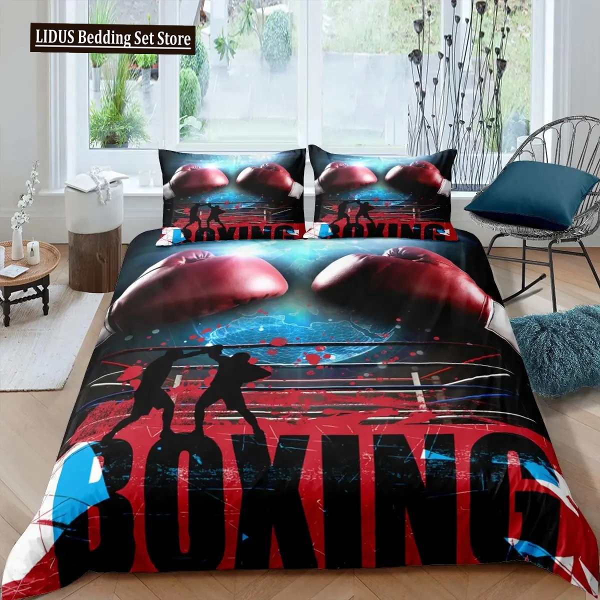 

Boxing Duvet Cover Set Sports Games Theme Twin Bedding Set Microfiber Boxing Gloves Athlete Silhouette Queen King Quilt Cover