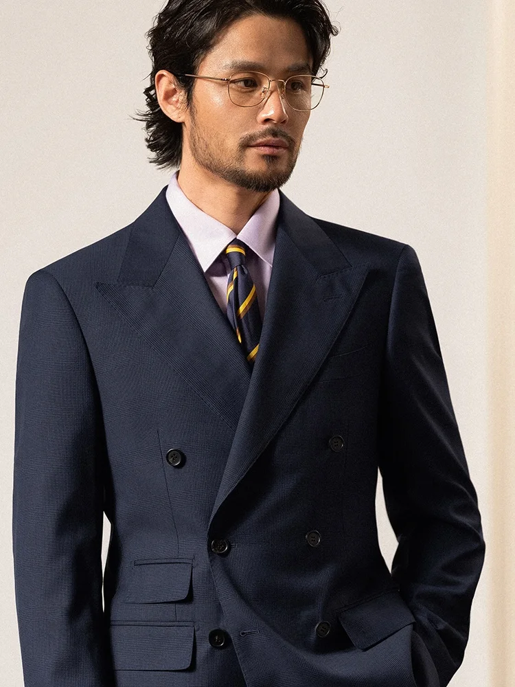

CULTUM50 Woolen Prince of Wales Check Double Breasted Suit Jacket And Pants Male Business Formal Western Wear Autumn Business...