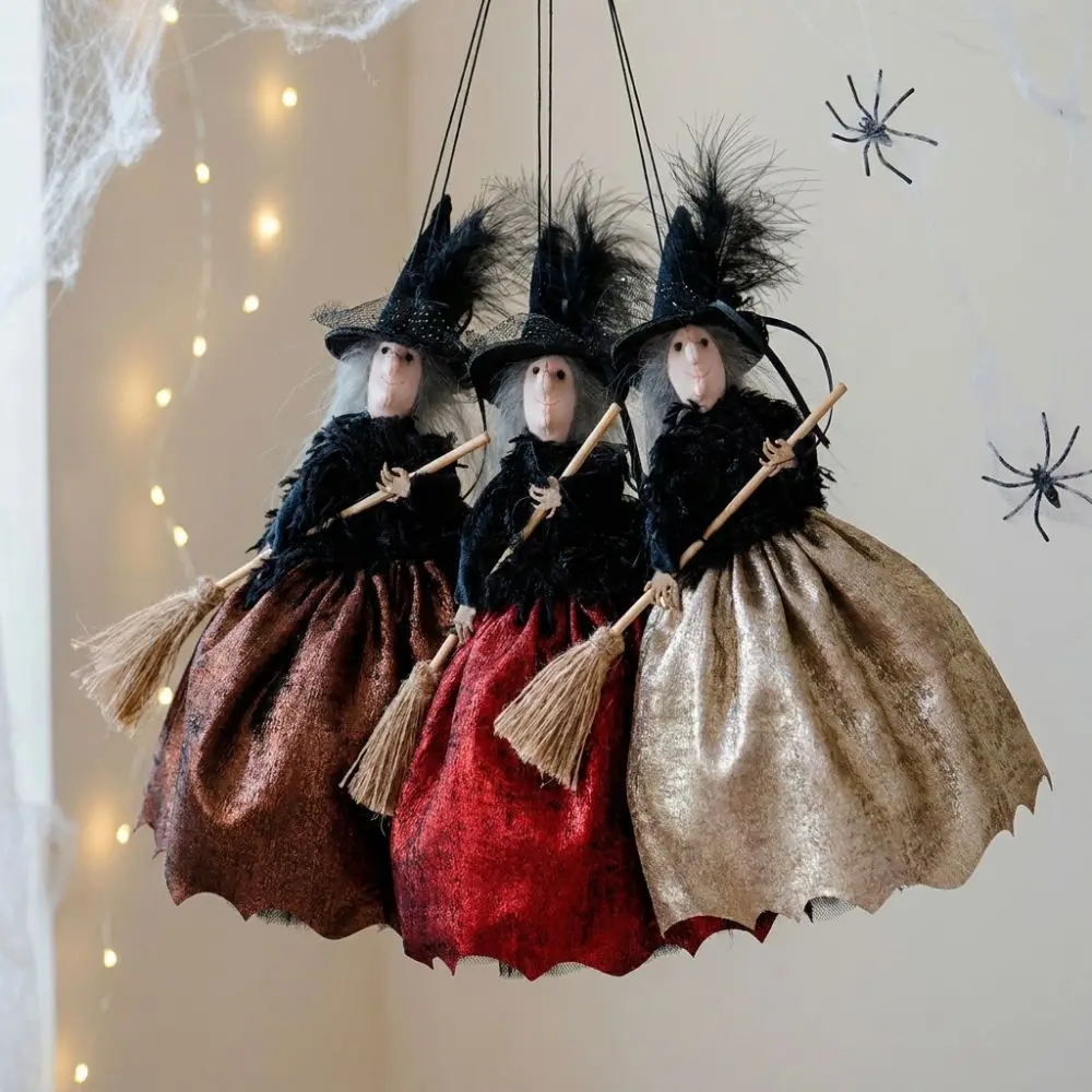 Vintage Feather Halloween Witch Pendant Funny Shiny Velvet Cute Apron Witch Pendant Handmade