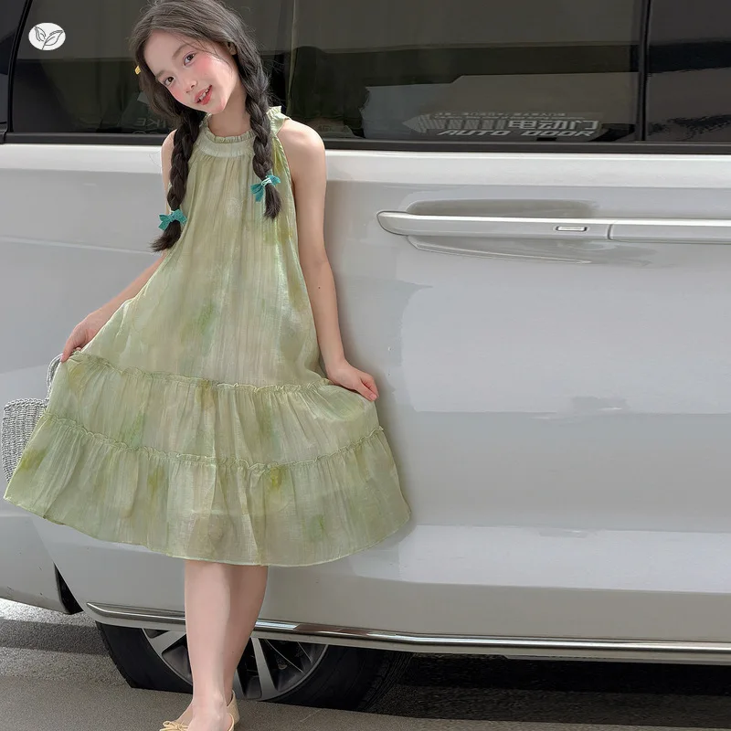 Girls Neck-Hanging Lace Dress 2026 Summer Fashion New Style for Older Children Stylish and Simple Sleeveless Dress Trend