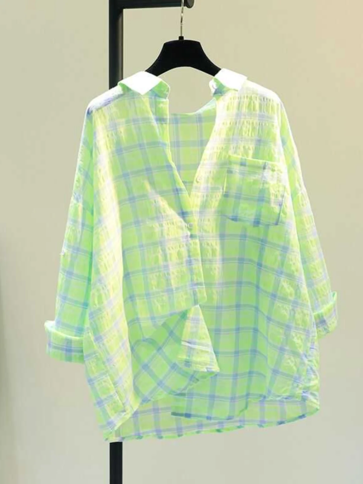 Talla grande 2300 Pou Cheered Protección solar informal para mujer irt Primavera Otoño Suelto Adelgazante Versátil Largo Sve C...