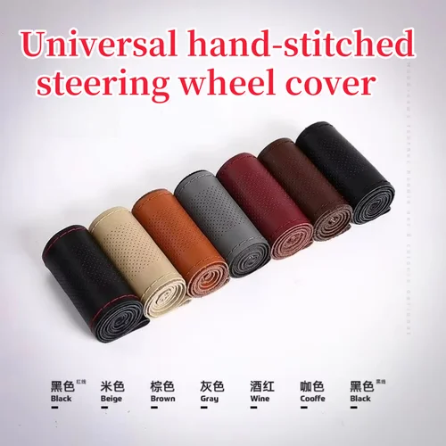 Protector para volante de coche cosido a mano para todas las estaciones, accesorios universales de cuero de microfibra resistentes al desgaste para coches