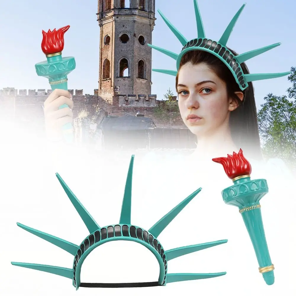 Luminous Freedom Statue Headband Masquerade Party Torch Liberty Statue Cosplay Props Costume Accessory Photography Prop