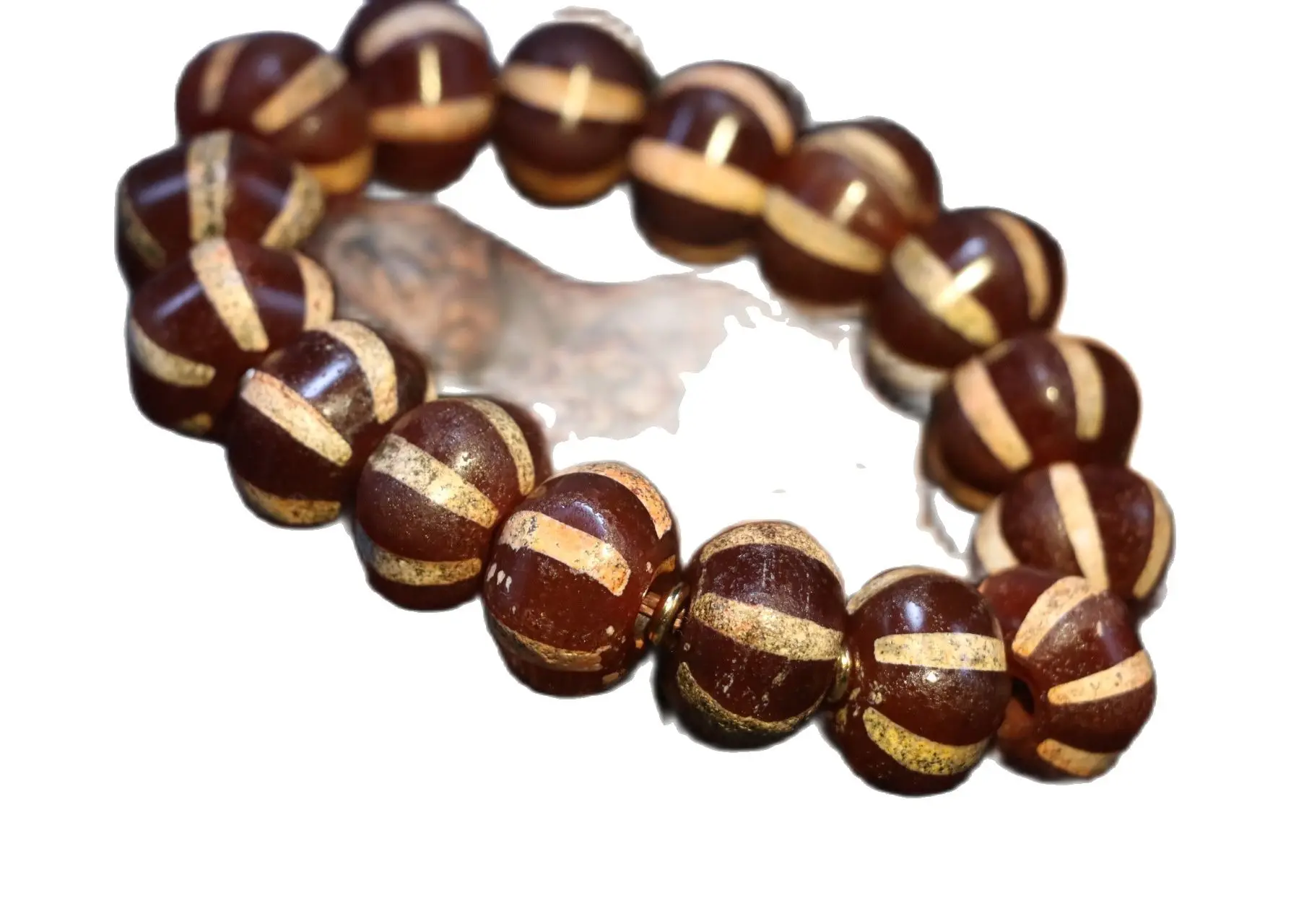 

Collectible LKbrother Sauces Ultra Energy Tibetan Old Agate West Asia Style dZi Bead Bracelet Amulet UP20