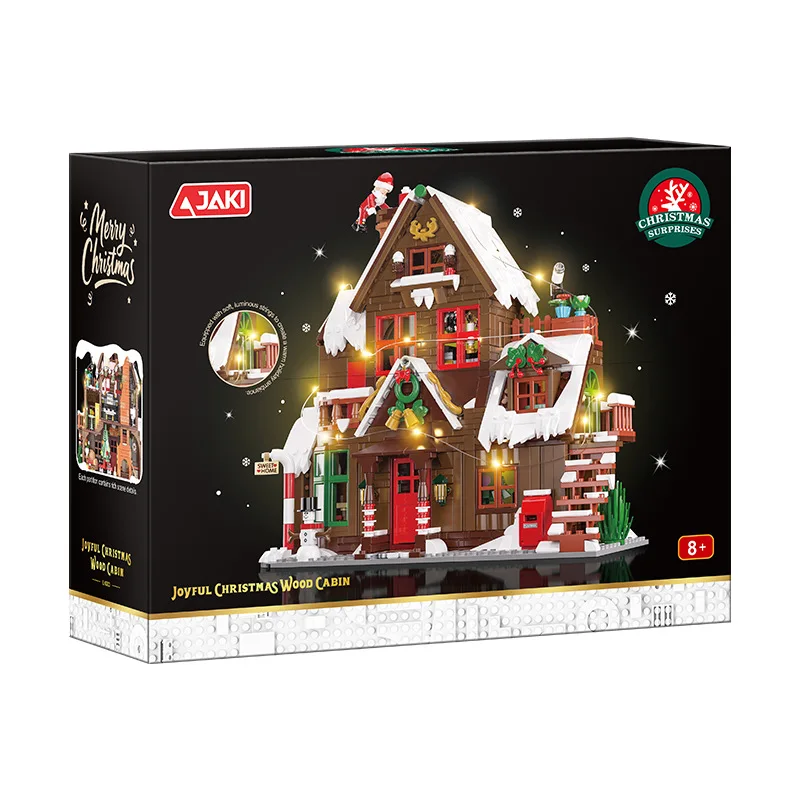 بهيجة عيد الميلاد المشهد التجمع اللبنات MOC سطح المكتب الديكور لعبة عرض الشارع منزل خشبي هدية عيد الميلاد