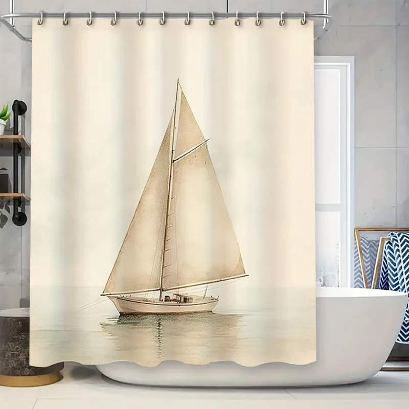 

Винтажный стиль, занавеска для душа с принтом парусника, водонепроницаемое украшение для ванны для дома, украшения для ванной комнаты, белый цвет