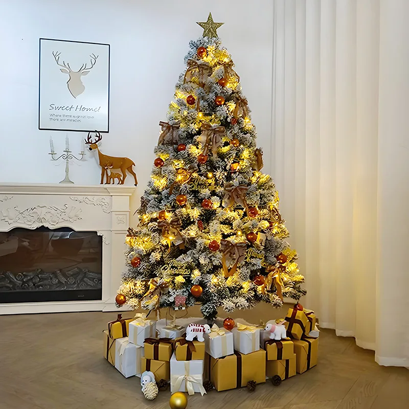 

Luxury Pink Christmas Tree Set Encrypted PVC Snow-Falling Flocked Artificial Holiday Decorations for Home And Garden