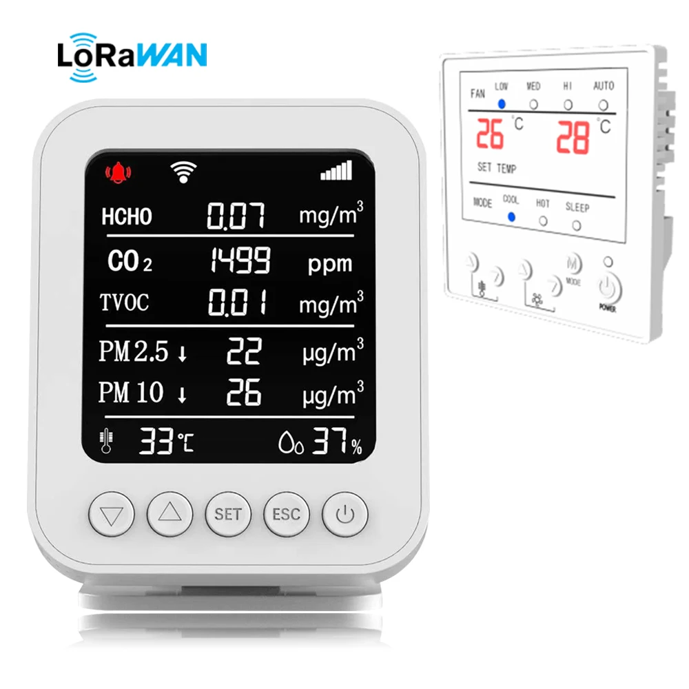 HCHO/TVOC/PM2.5/CO2 Sensor Gas Detector with Lora module Air Quality monitor  IOT air solution thermostat system for HVAC