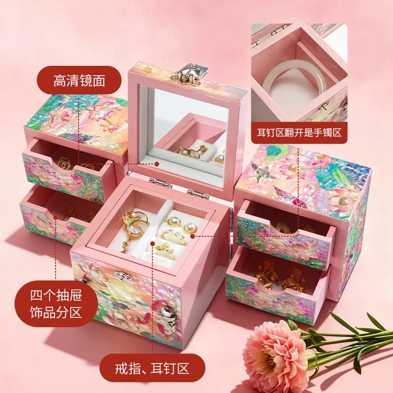 Jinbei Legend Intangible Cultural Heritage Lacquer Jewelry Box Wedding Gift for Bride Friend Wife Anniversary