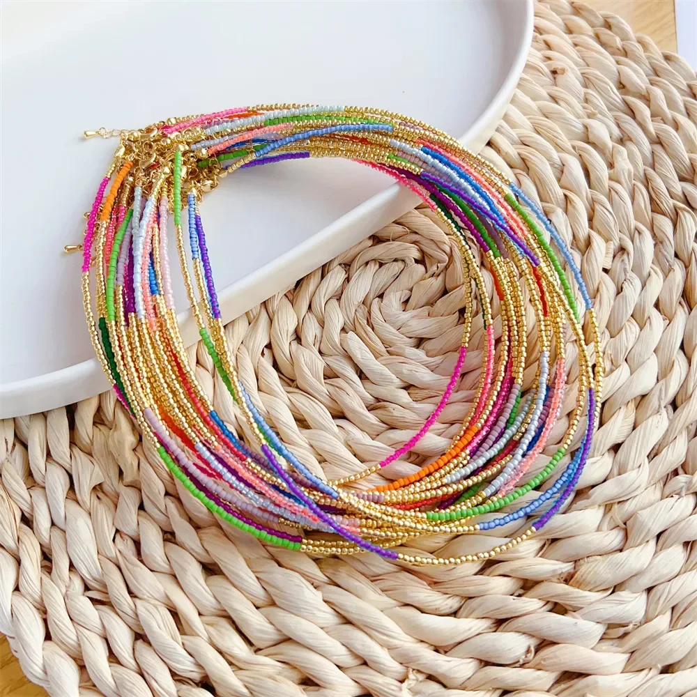 KKBEAD Y2k Accessories Colorful Rice Beads Necklace Choker for Women Ins Fahion Dainty Necklaces Jewelry Gift for Friends