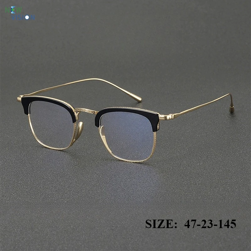 

New Men Black Gold Glasses Ultra Light Acetate Pure Titanium Eyeglass Frame Square Women Optical Myopia Prescription Eyewear