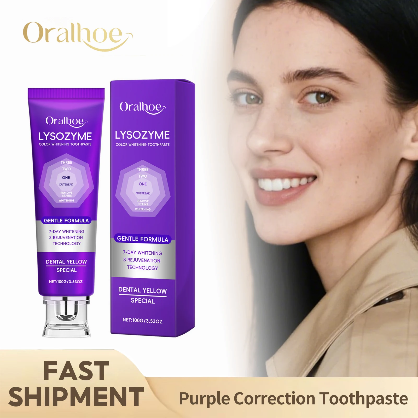 

Purple Whitening Toothpaste Remove Plaque Stains Tartar Prevent Decay Clean Oral Hygiene Fresh Breath Color Corrector Toothpaste