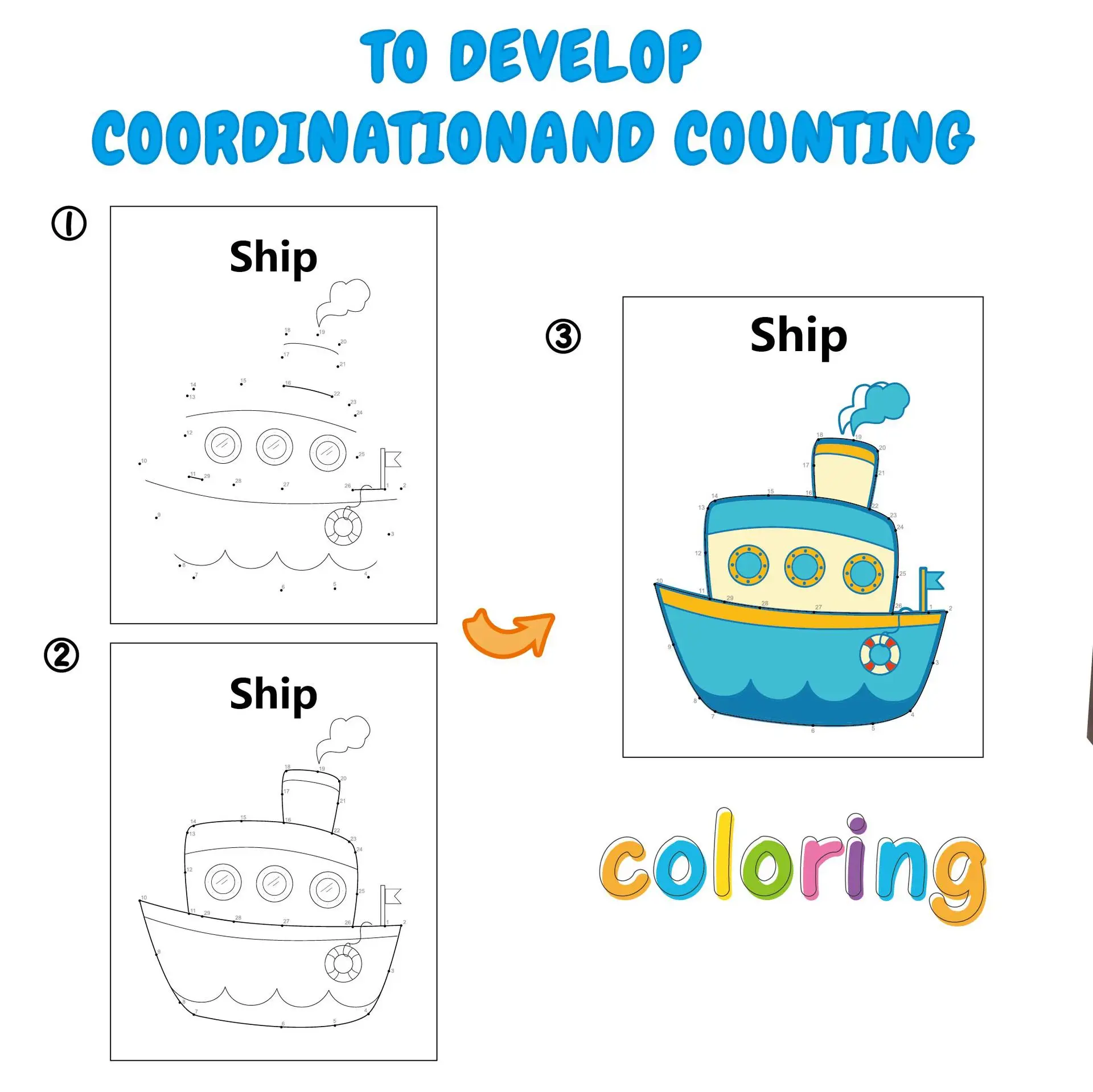 Livre de coloriage et point à point pour enfants de taille Jumbo 2 en 1: livre de dessin créatif d'aventure des animaux de l'océan connectez les points