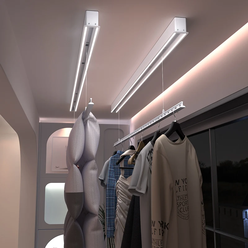 

Balcony Ceiling Smart Clothes Drying Rack Automatic Lifting Indoor Aluminum Electric Clothes Laundry Drying Rack White 35KG