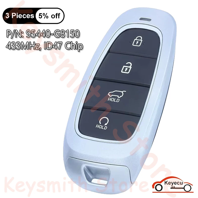 KEYECU 4 Buttons 433MHz ID47 Chip for Hyundai Azera 2022 Auto Smart Remote Control Key Replacement Fob P/N: 95440-G8150