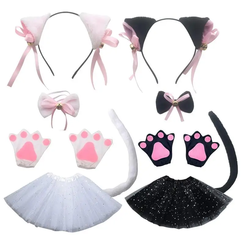 Katzen ohren und Schwanz Set Katzen kostüm weiß schwarz 3d Tier kostüm für Bühnen aufführungen Cosplay Party Kind Ostern Cosplay Geburtstag