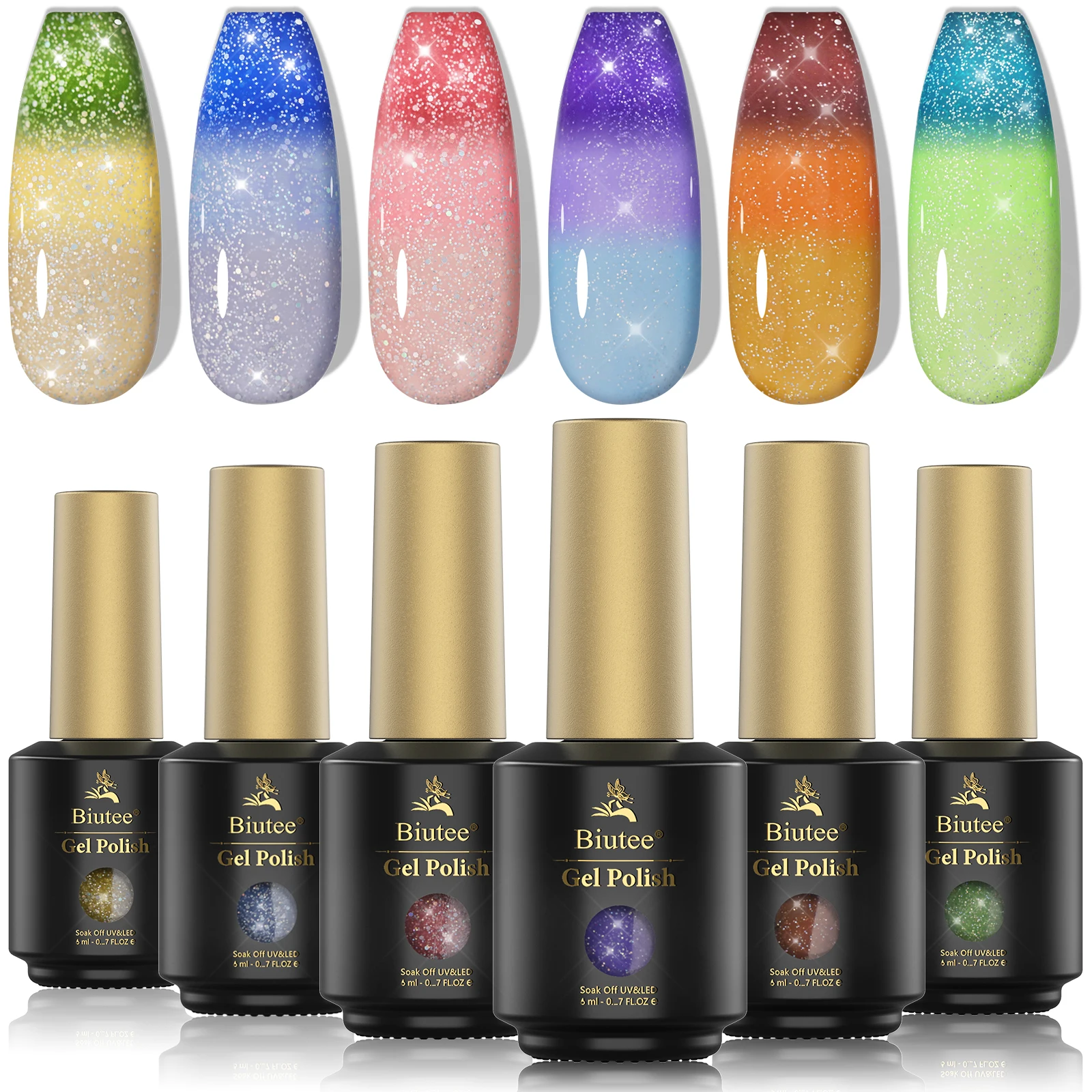 Biutee Glitter Thermal Nail Gel Polish 3 Layers Temperature Shiny Color Changing Series Semi Permanent Soak Off UV Nail Gels