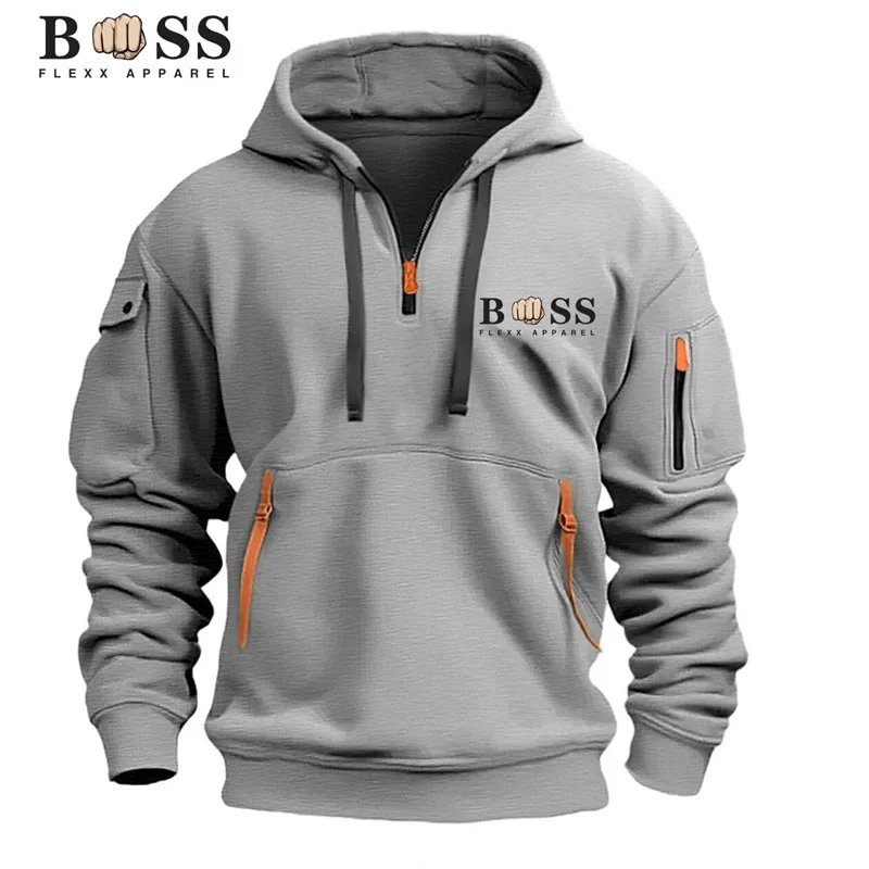 2024 men\'s new hooded sweatshirt, casual sports pullover, retro Harajuku long sleeved zipper, casual loose sweatshirt