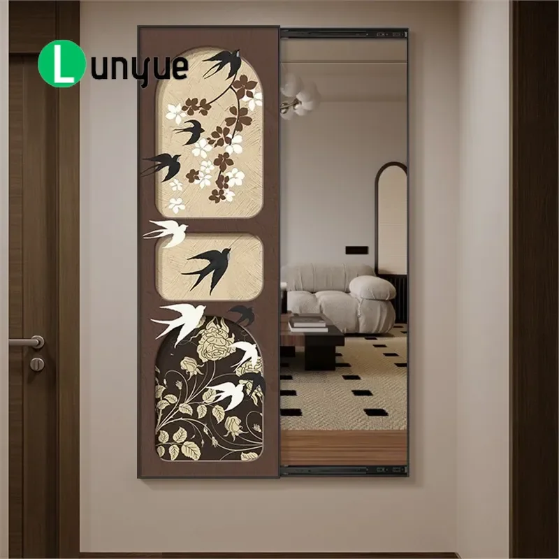 French Medieval Style Invisible Full Length Mirror Mural Retro Hidden Push Pull Door Niche Wall Mounted Full Body Dressing