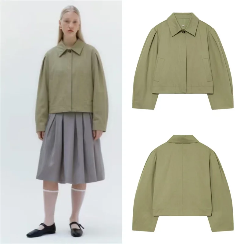 

Women's Jacket 2026 Spring European Style Casual Slim Fit Open Front Long Sleeve Green Elegant High Street Women's Parka