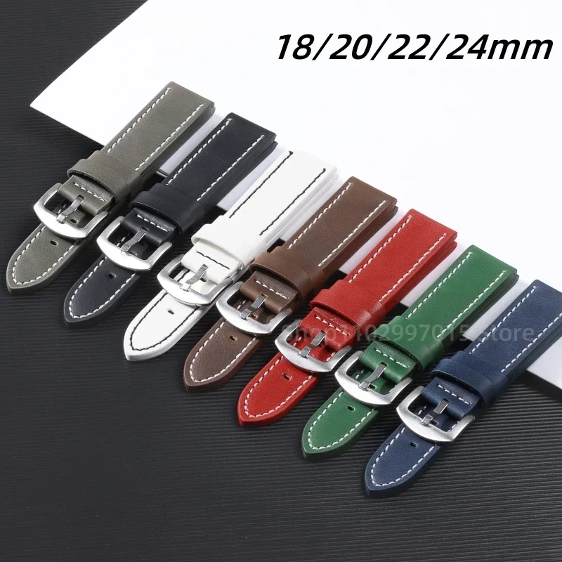 18mm 20mm 22mm 24mm Vintage Leather Strap for Samsung Galaxy Watch Sport Watch Band Universal Wrist for Omega Watch Accessories