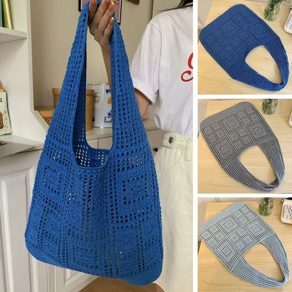 Women Large Capacity Hollow Knitting Handbags Crochet Bag Shoulder Bags Shopping Tote