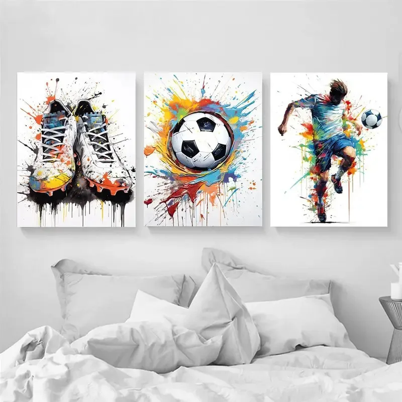 Canvas Wall Art Poster Modern Football Playing Graffiti Wall Decor Painting for Boy's Bedroom Living Room Playroom Home Decor