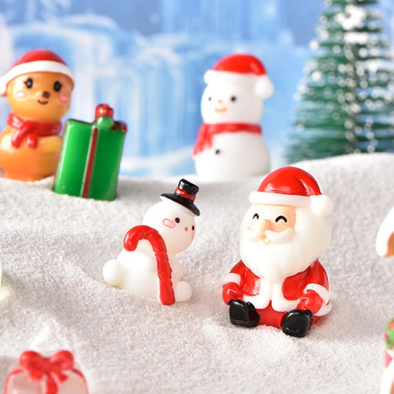 1Pc Christmas Theme Resin Miniatures Ornaments Cartoon Snowman Santa Elk Gift Box Figurines Fairy Garden DIY Dropshipping