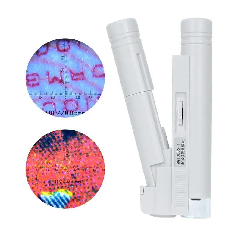 

40X 100x White Dual-tube Shaped Pocket Microscope with LED Light and Reading Scale LED llumination Magnifier 1DIV/0.05mm