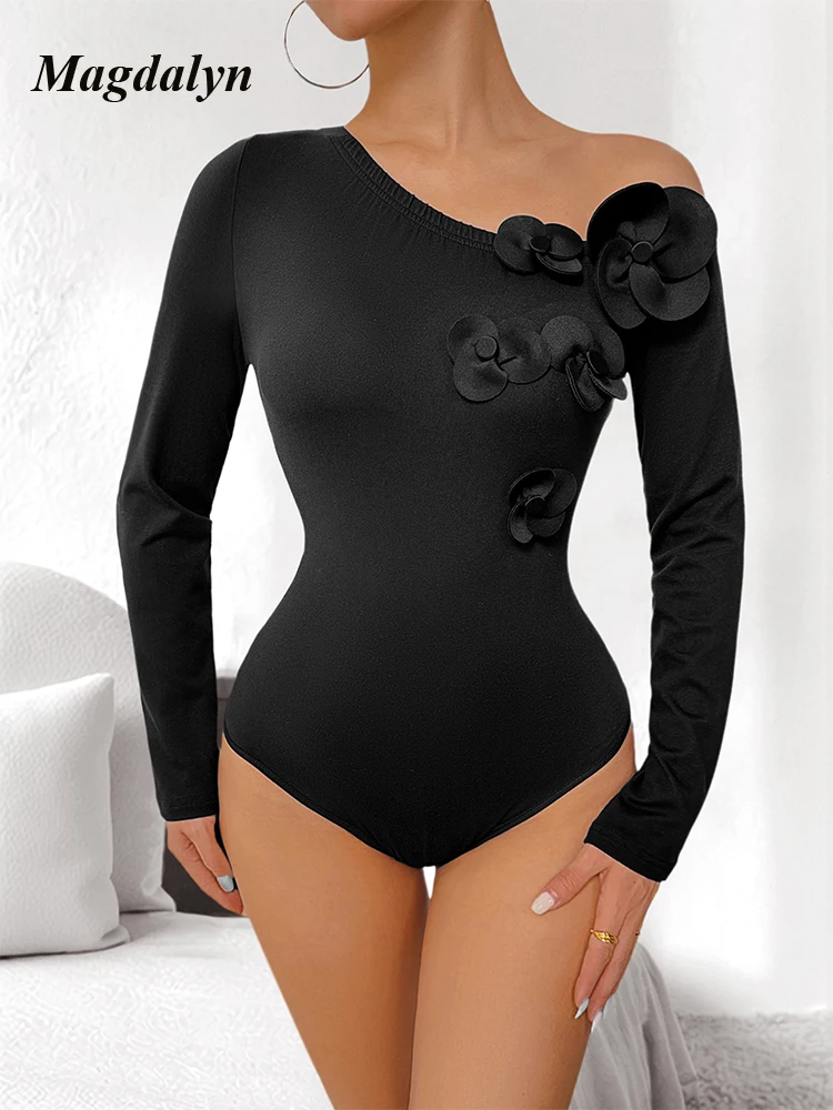 

Magdalyn женский сексуальный цельный комбинированный комбинезон с цветочным принтом, обтягивающий комбинезон, уличная одежда, черные комбинезоны с разрезом на шее и длинными рукавами, комбинезоны