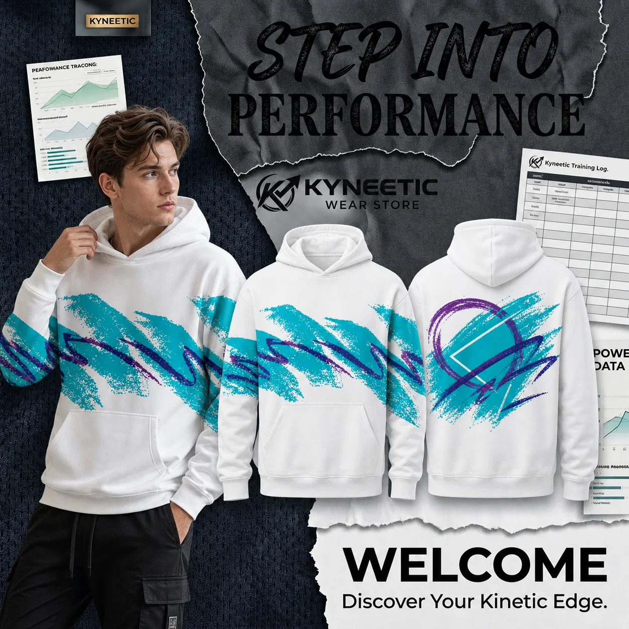 Men Hoodies Long Sleeve Hooded Sweatshirt Graphic Printed Pullover Streetwear Abstract Ink Splatter Top Y2K Cyberpunk Music Wear