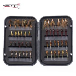 Vampfly 48pcs Fly Set Box Bead Head Copper John Nymph Caddis May Fly Nymphs Dry Flies With Fly Box For Trout Fishing Lure Bait