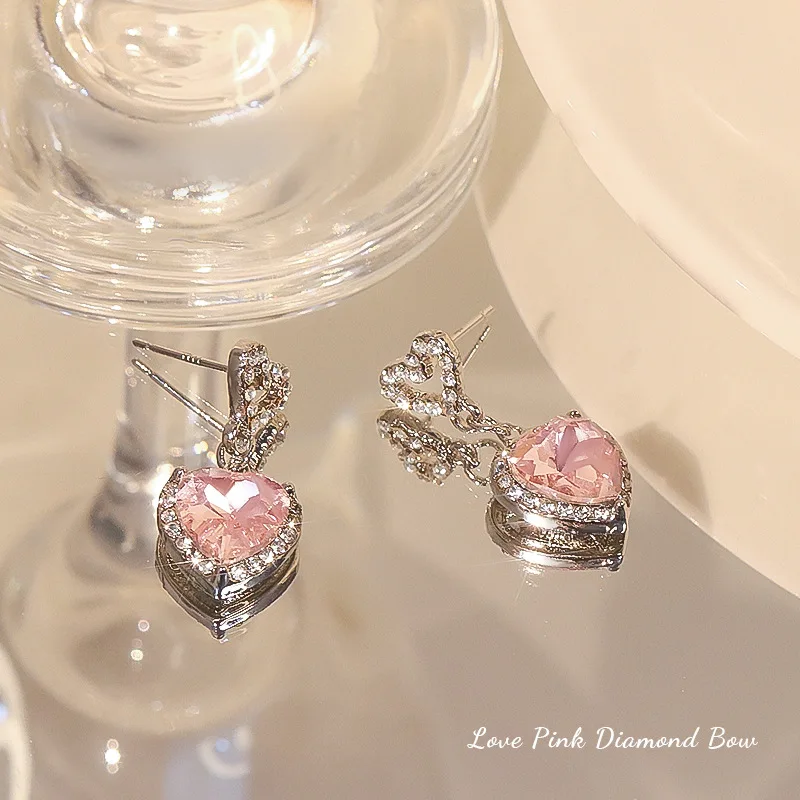 Trendy Cute Heart Crystal Necklace Earrings Set For Women Wedding Engagement Valentines Day Gift Fashion Jewelry Wholesale