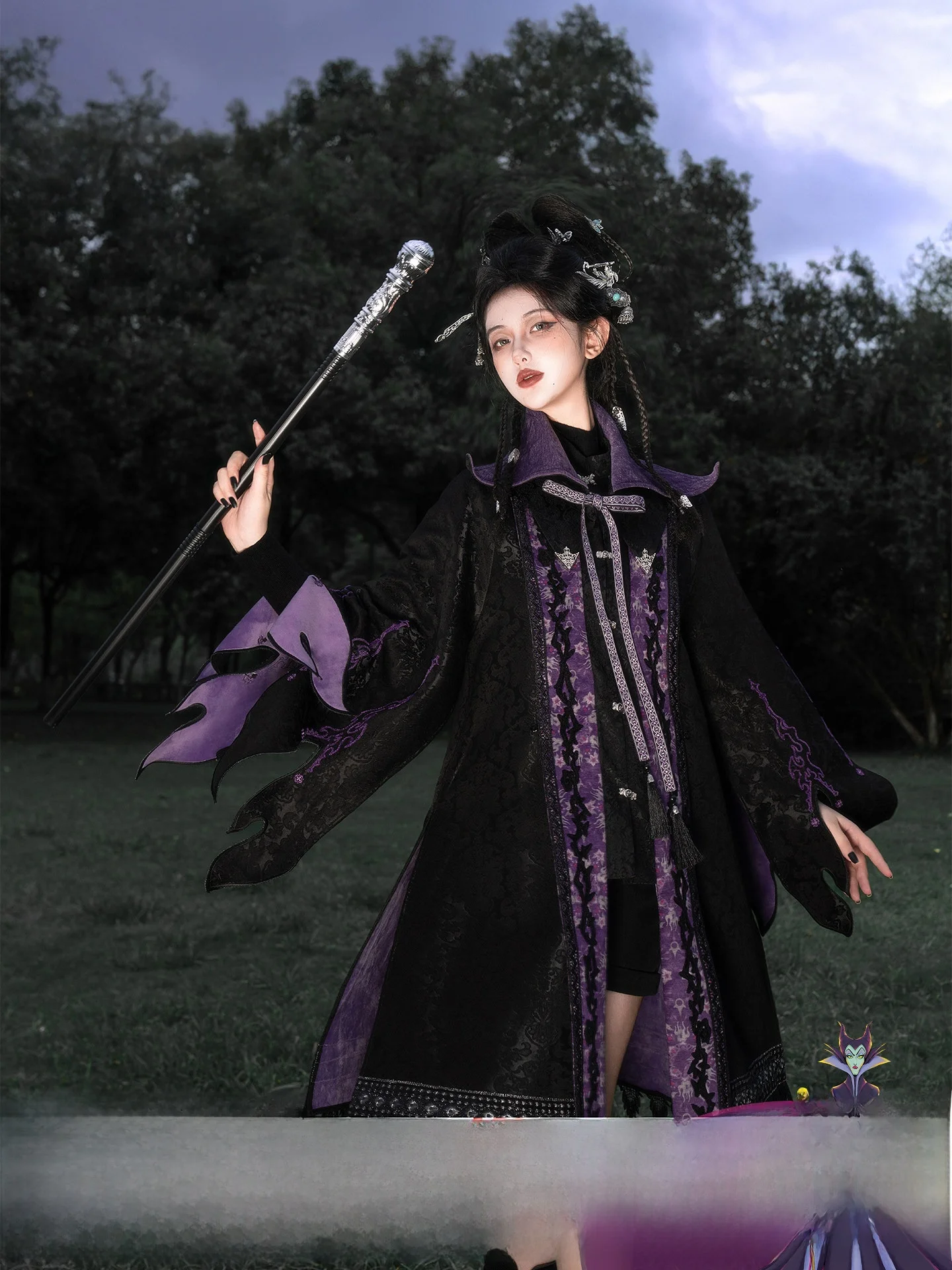 

Комплект Hanfu Mficent: Женский зимний костюм-накидка с вышивкой в виде шипов, фиолетовый, с эффектом двухслойности, коллекция 2025