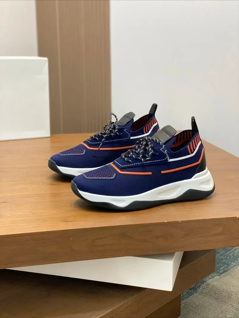 26SS New Men Genuine Leather Knitted Sneakers 2026 New Fashion Comfort Breathable Outdoor Sports Shoes EU Big Sizes 39-46