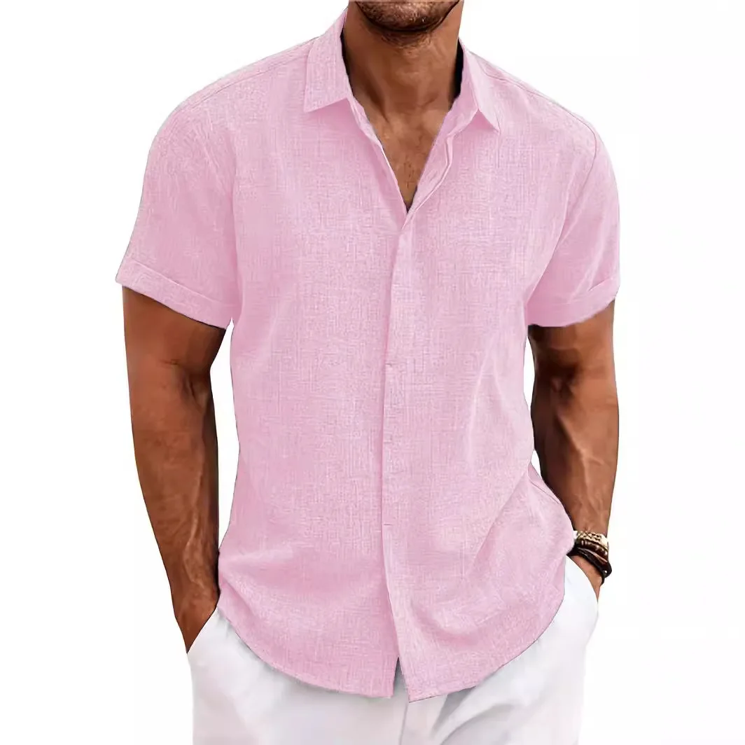 JMS Herren Faion irt Casual Dyed Linen ort Sve Top Sommer 2024, grenzüberschreitender Handel, leichte reife Sle-Kleidung
