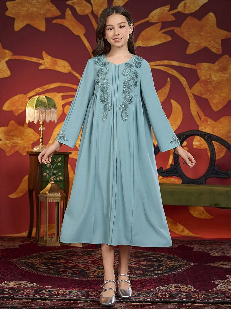 

Марокканское мусульманское детское платье макси с вышивкой для девочек, халат для вечеринки, Рамадан, Ид, Джеллаба, исламская детская одежда, арабская Абая, Турция