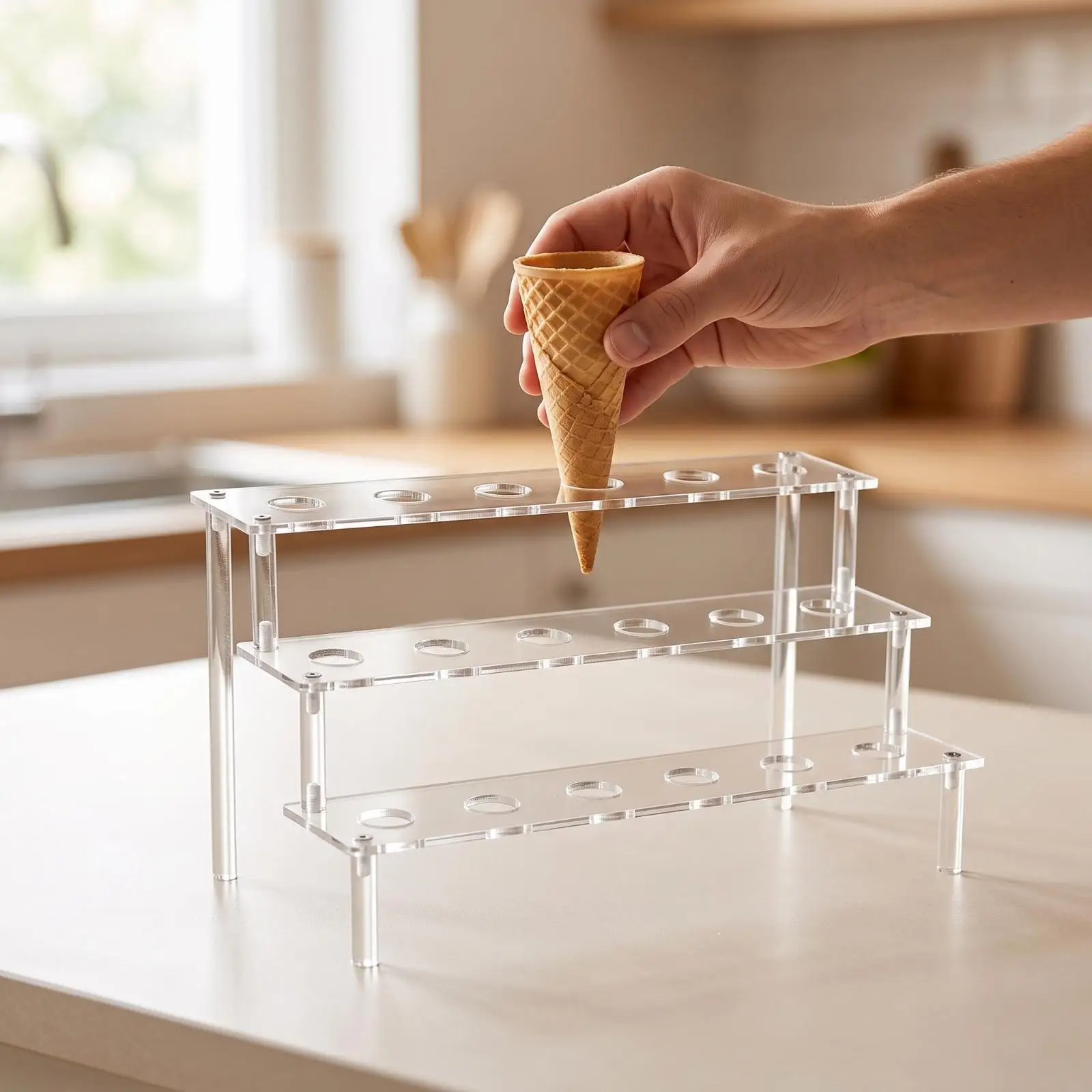 Professional Acrylic Pastry Display Stand Rectangular Stepped Shelf for Cake Pops Cones Buffet Serving Tray