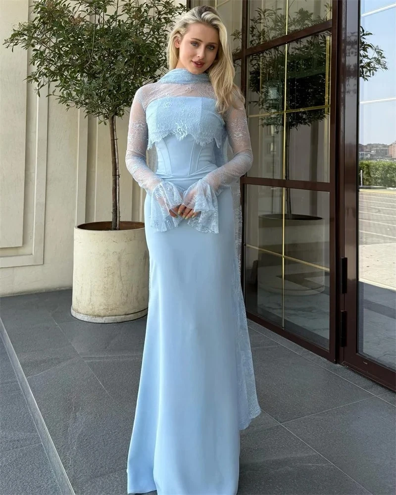 

Customized Evening Dresses Mermaid High Neck Full Sleeve Pleat Prom Dress Floor-Length Exquisite High Quality Party Gowns Women