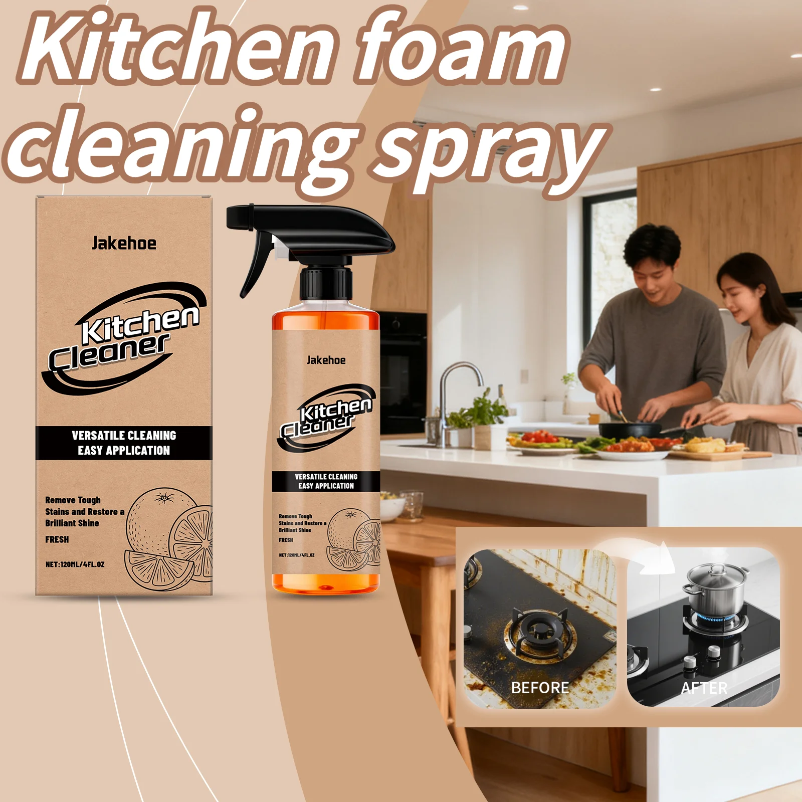Kitchen Foam Cleaning Spray Removes Grease & Stains From Range Hoods Stovetops&Ovens Easy Grease Removal For Household Cleaning
