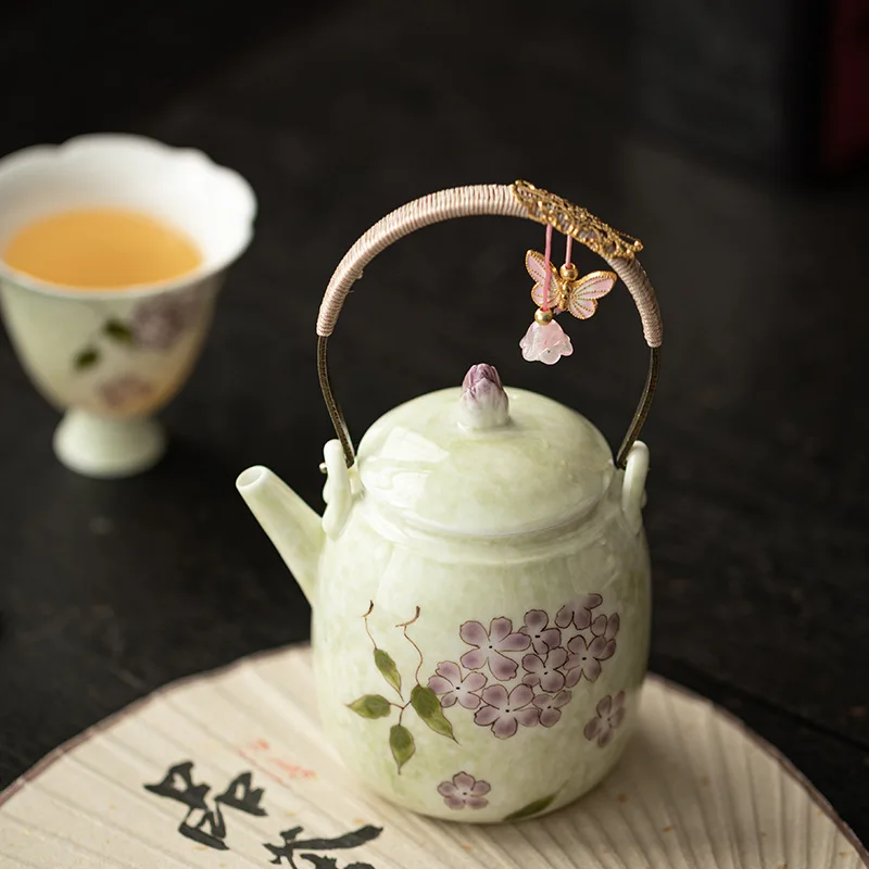 Hand Drawn Flowers Lifting Beam Teapot Anti Scalding Teapot Tea Maker Lady Tea Set Filter Teapot Kungfu Tea Set Tea Ceremony