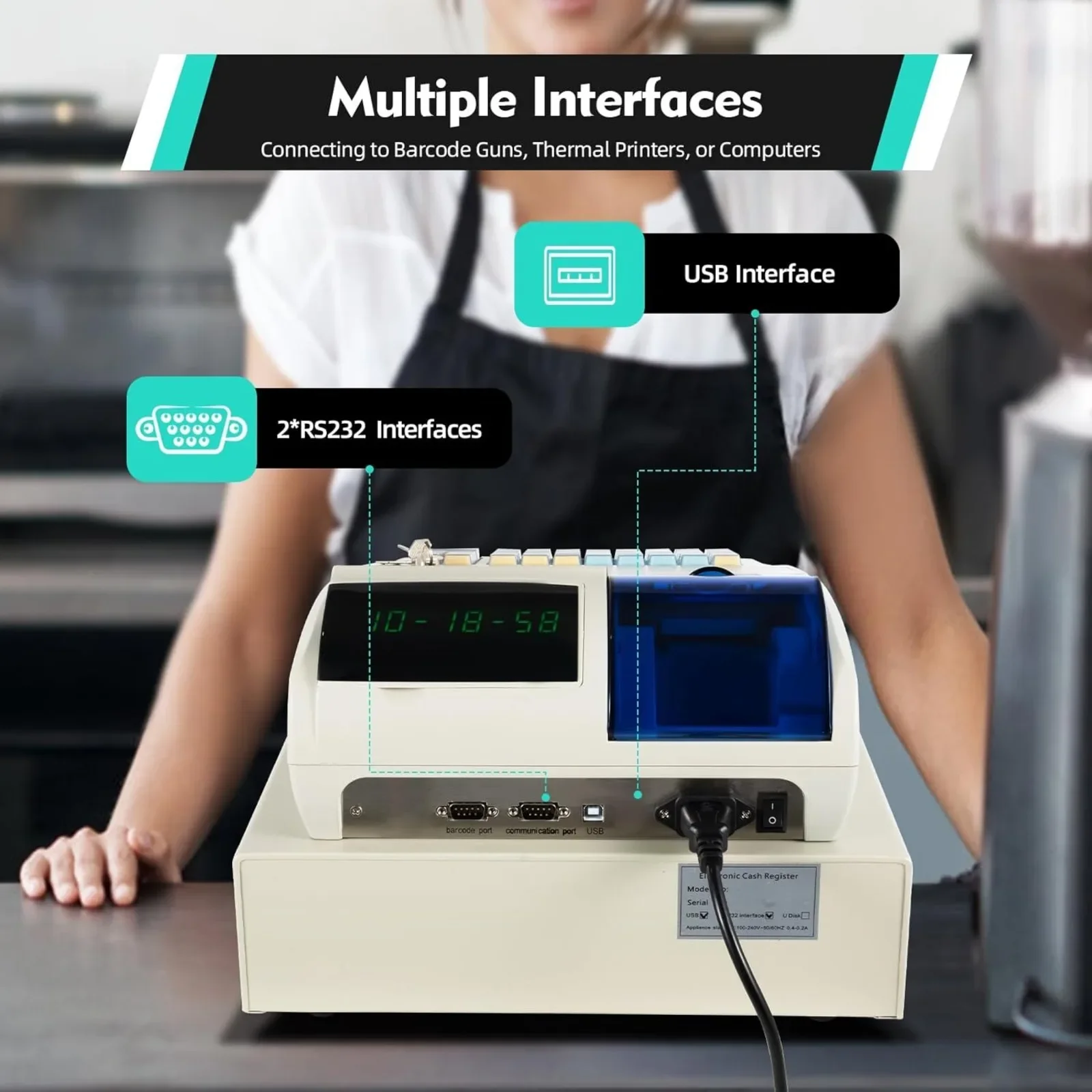 نظام تسجيل المدفوعات النقدية نظام إدارة النقدية ماكينة تسجيل المدفوعات النقدية الإلكترونية مع درج النقود، مفاتيح وكلمات المرور للفتح، 7 طرق للدفع
