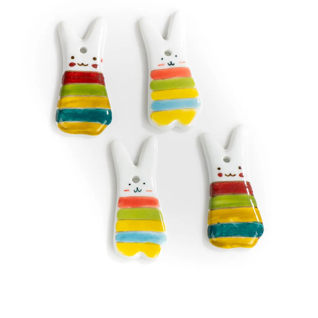65# Cute Abstract Cartoon Rainbow Rabbit Porcelain Pendants Ceramic Beads Handmade Materials Accessories #XN243