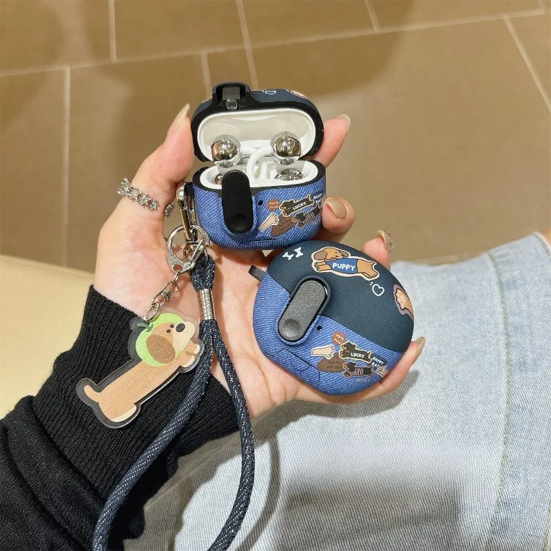 

Cute Denim Style Dachshund for Huawei FreeClip 2 FreeBuds Pro 5 7i Headphone Protective Case Switch Lock Anti-Fall Holder Cover